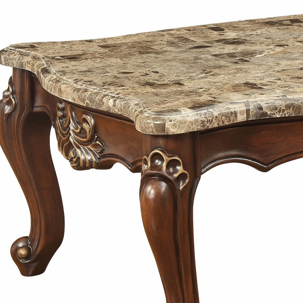 34" Brown and Dark Brown Genuine Marble Free Form Coffee Table