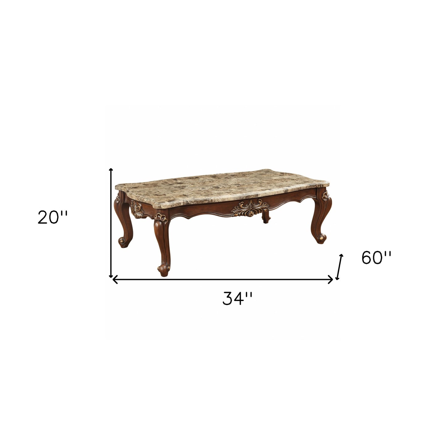 34" Brown and Dark Brown Genuine Marble Free Form Coffee Table
