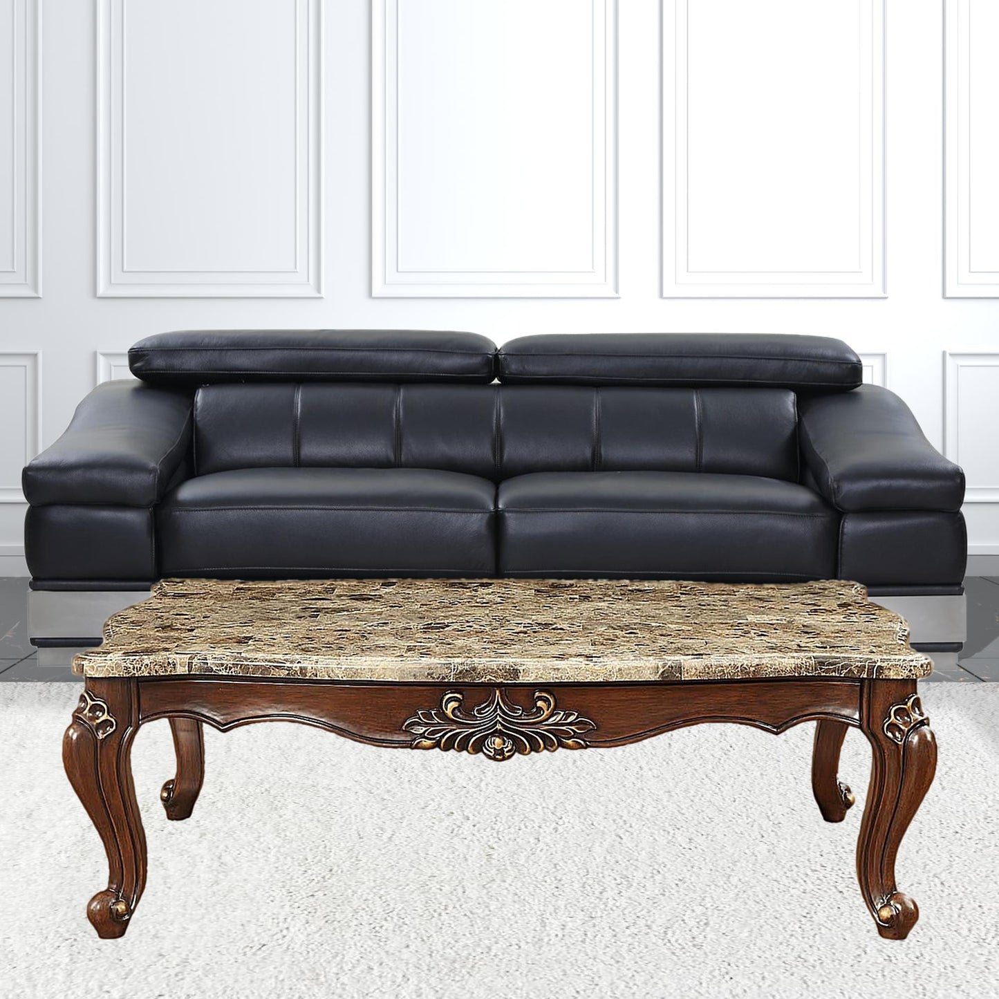 34" Brown and Dark Brown Genuine Marble Free Form Coffee Table