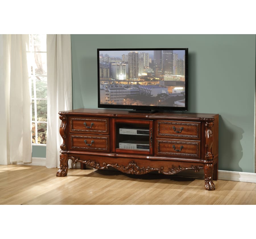21" X 74" X 31" Antique Platinum Wood Poly Resin Glass Tv Console