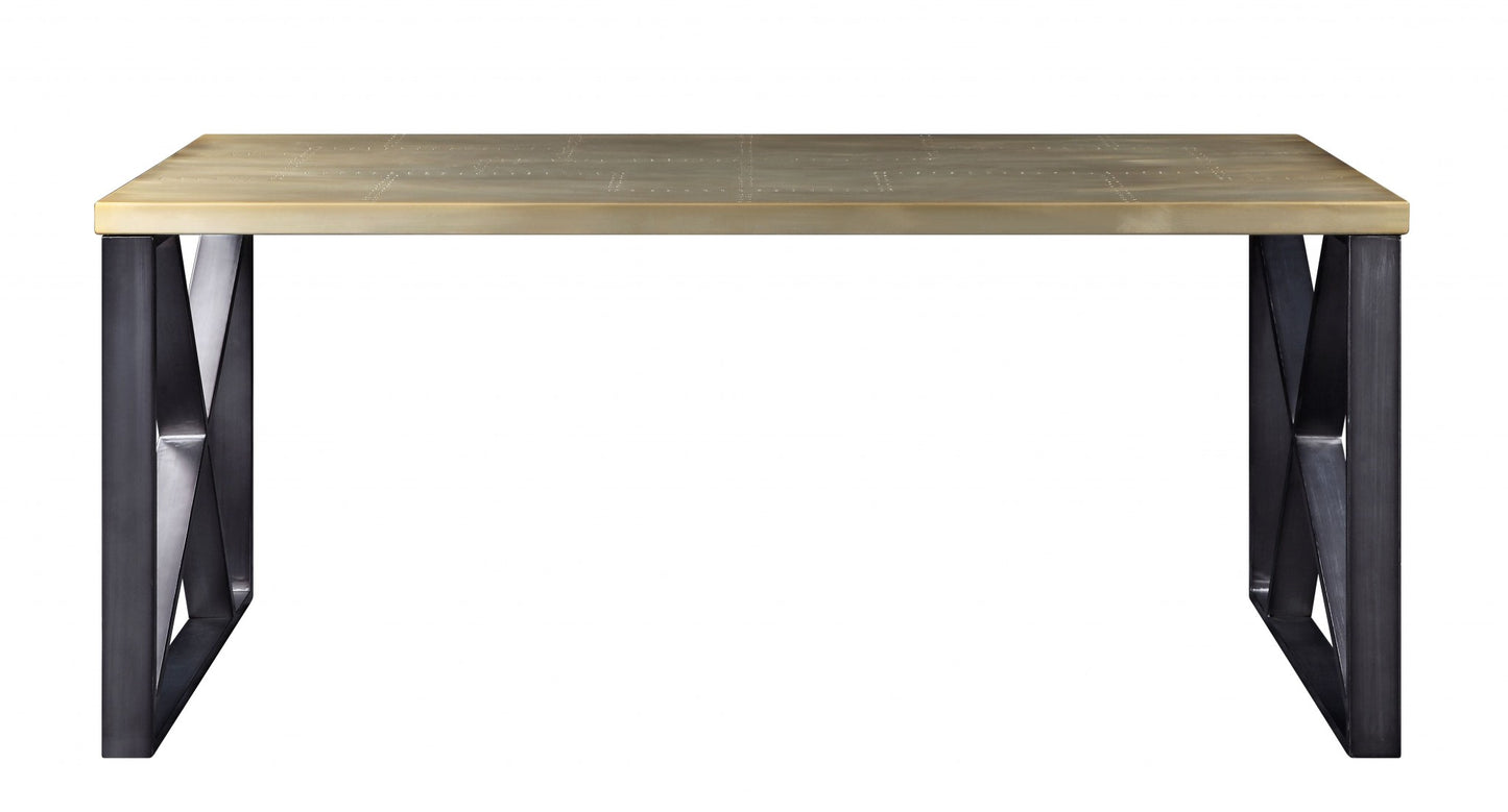 34" Gold Solid Wood Rectangular Computer Desk