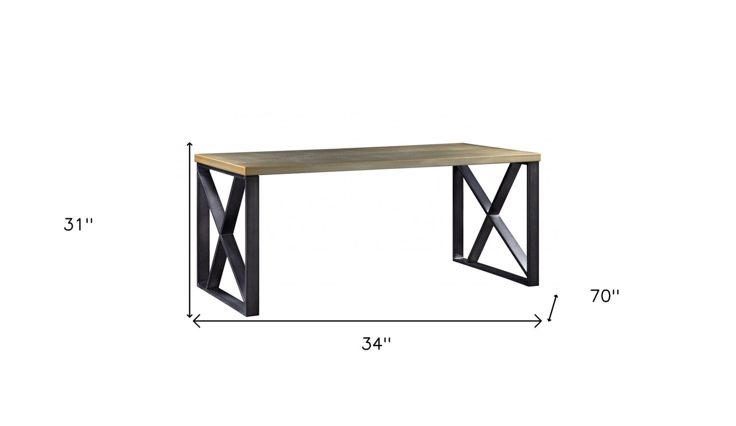 34" Gold Solid Wood Rectangular Computer Desk