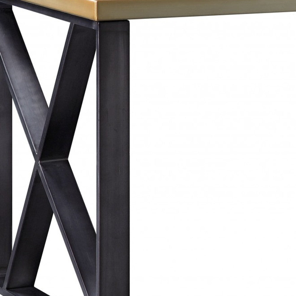 34" Gold Solid Wood Rectangular Computer Desk