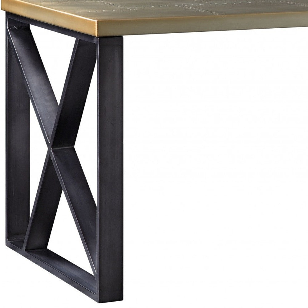 34" Gold Solid Wood Rectangular Computer Desk
