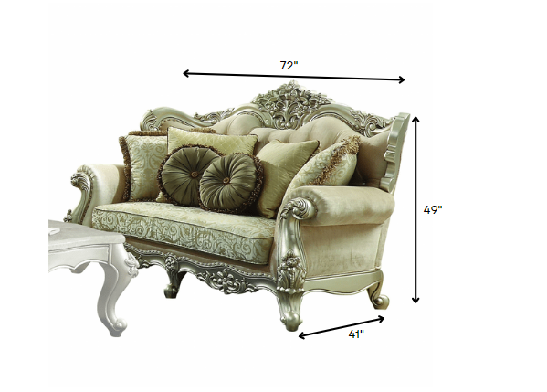 41" X 72" X 49" Fabric Champagne Upholstery Wood Legtrim Loveseat W5 Pillows