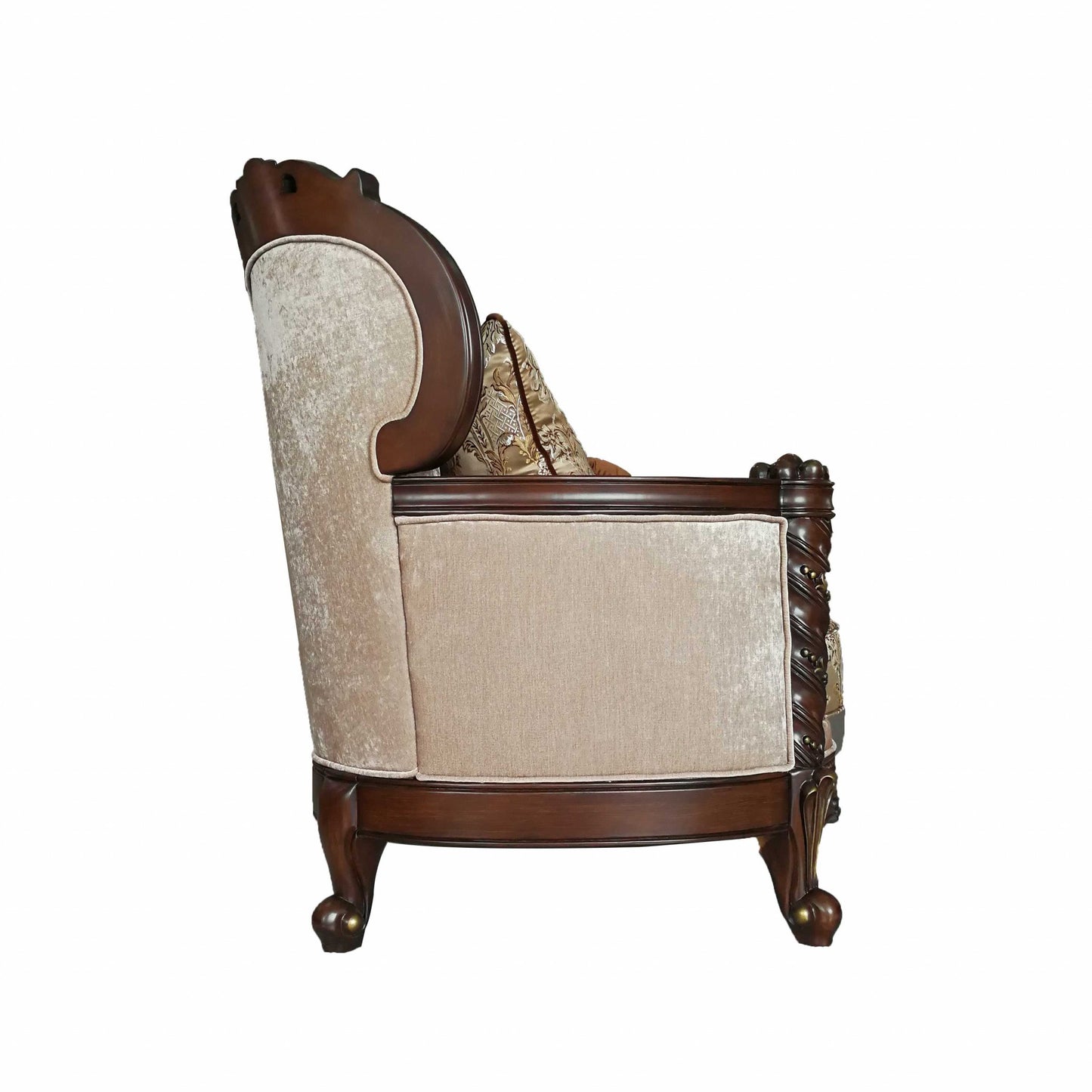 38" X 68" X 48" Fabric Dark Walnut Upholstery Wood Legtrim Loveseat W4 Pillows