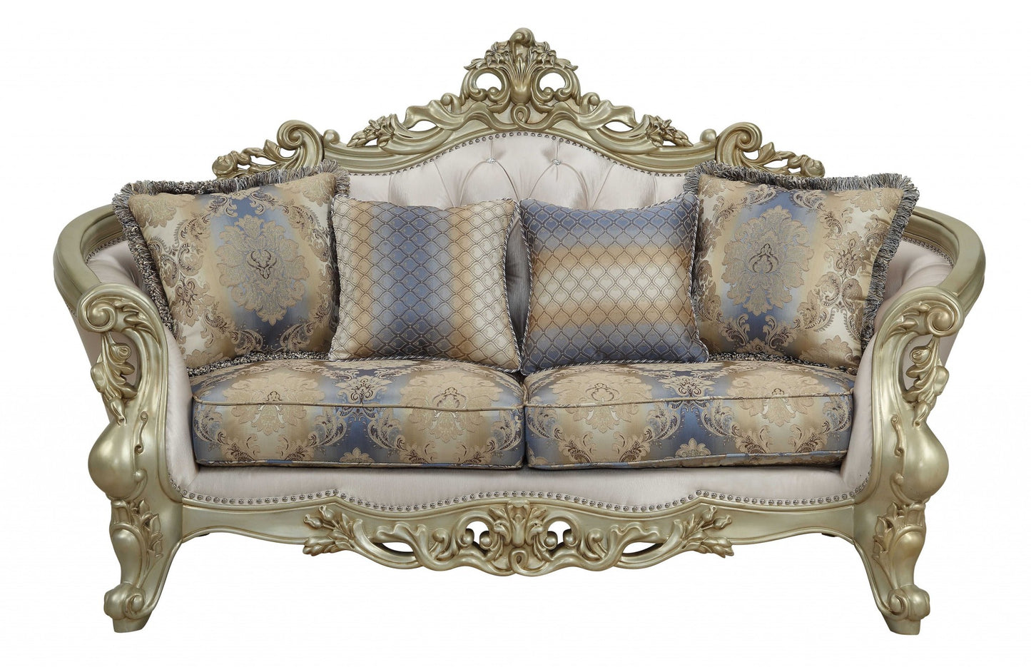 40" X 78" X 47" Fabric Antique White Upholstery Poly-Resin Loveseat W4 Pillows