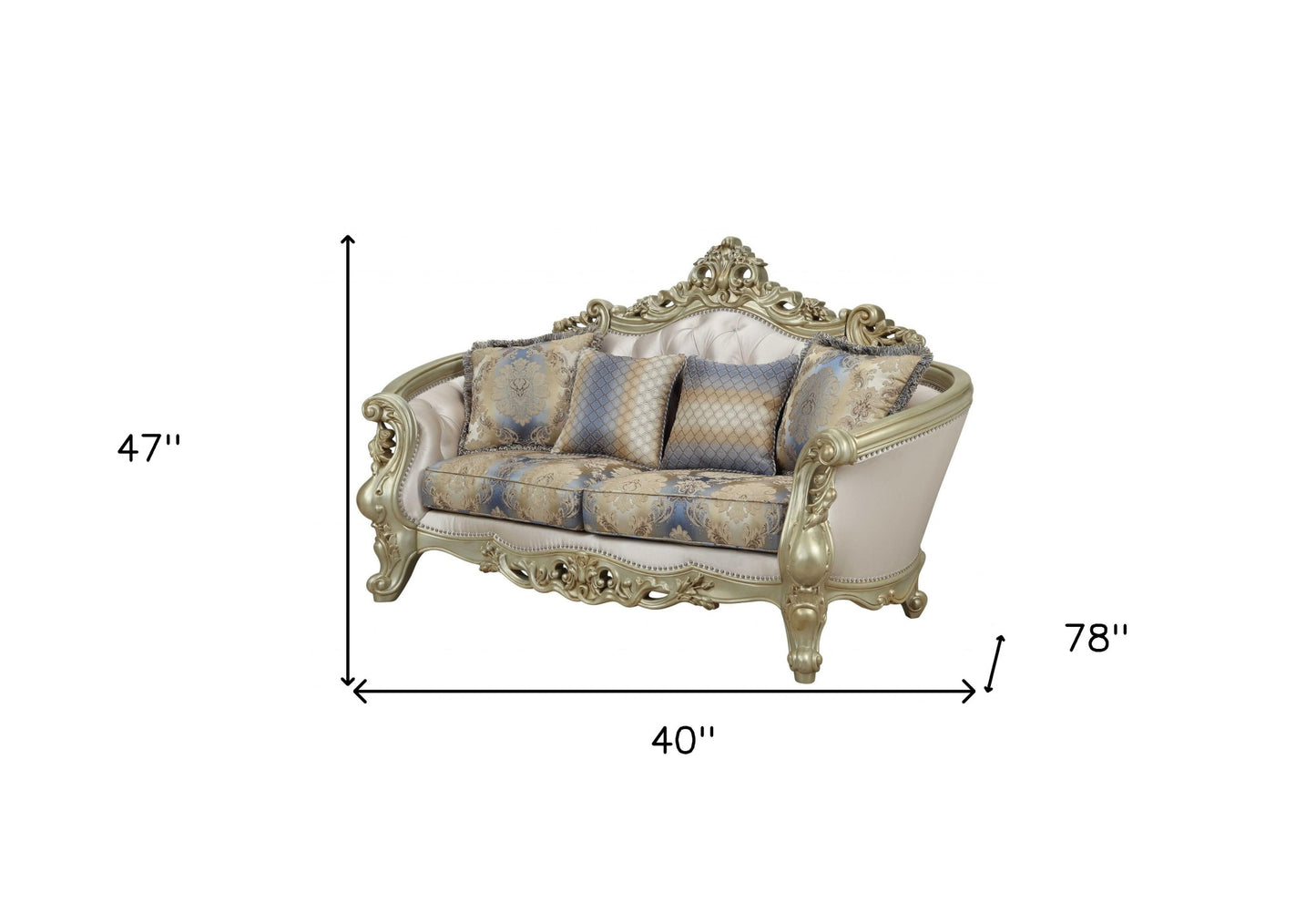 40" X 78" X 47" Fabric Antique White Upholstery Poly-Resin Loveseat W4 Pillows