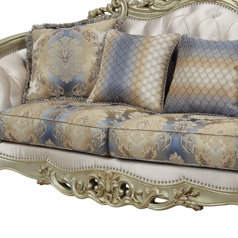 40" X 78" X 47" Fabric Antique White Upholstery Poly-Resin Loveseat W4 Pillows