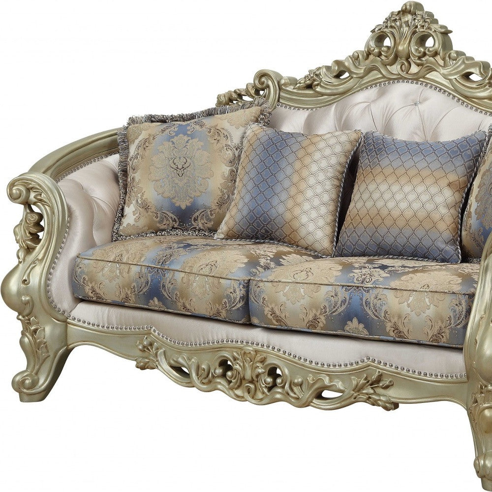 40" X 78" X 47" Fabric Antique White Upholstery Poly-Resin Loveseat W4 Pillows