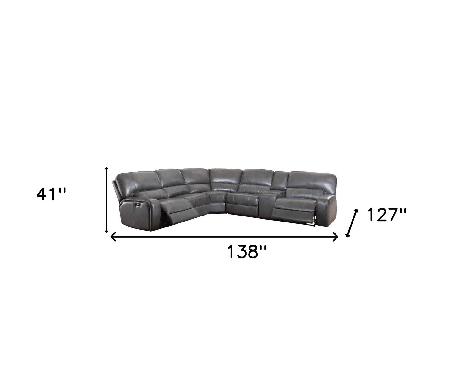 Gray Faux Leather Power Reclining L Shaped Six Piece Corner Sectional With Console