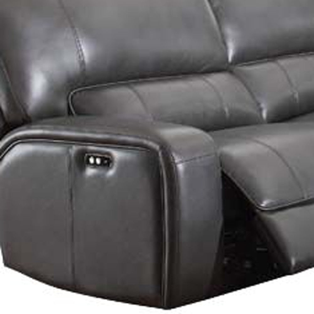Gray Faux Leather Power Reclining L Shaped Six Piece Corner Sectional With Console