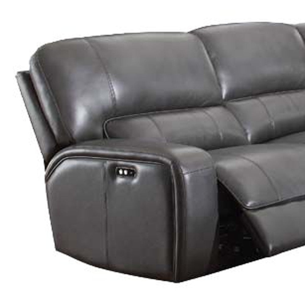 Gray Faux Leather Power Reclining L Shaped Six Piece Corner Sectional With Console
