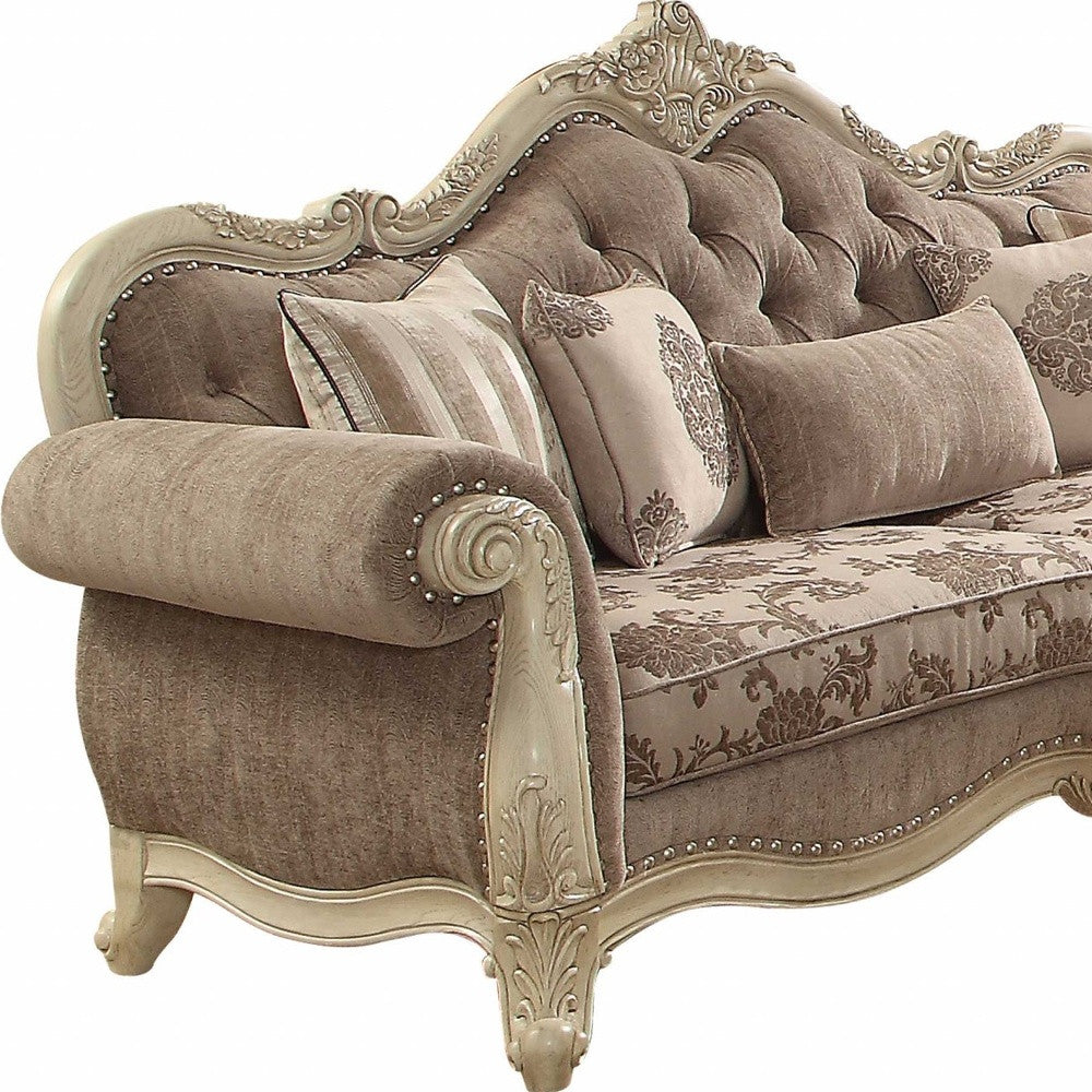 35" X 93" X 42" Gray Fabric Antique White Upholstery Poly Resin Sofa w5 Pillows