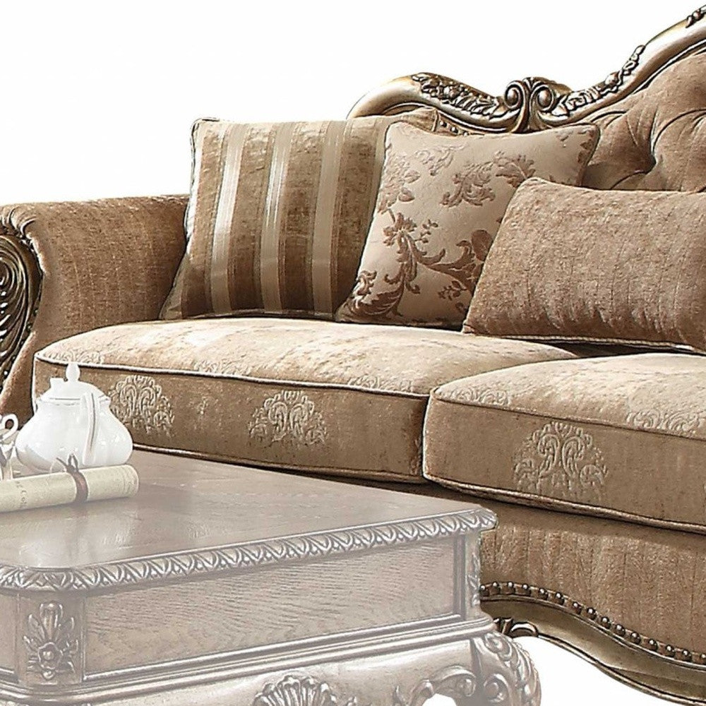 35" X 93" X 42" Gray Fabric Antique White Upholstery Poly Resin Sofa w5 Pillows