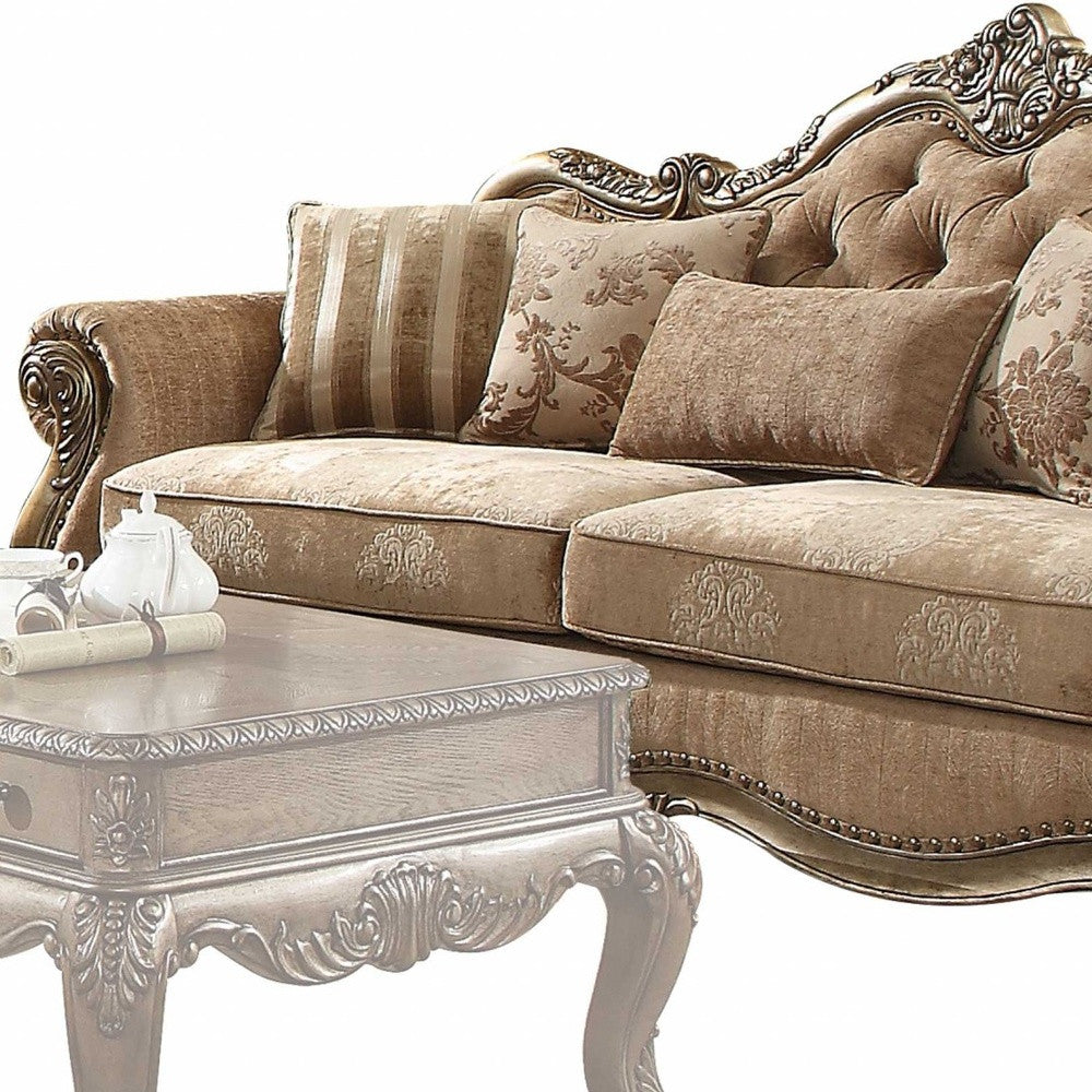 35" X 93" X 42" Gray Fabric Antique White Upholstery Poly Resin Sofa w5 Pillows