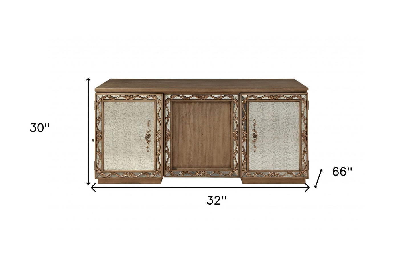 32" Brown Poplar Wood Mirrored Rectangular Executive Desk
