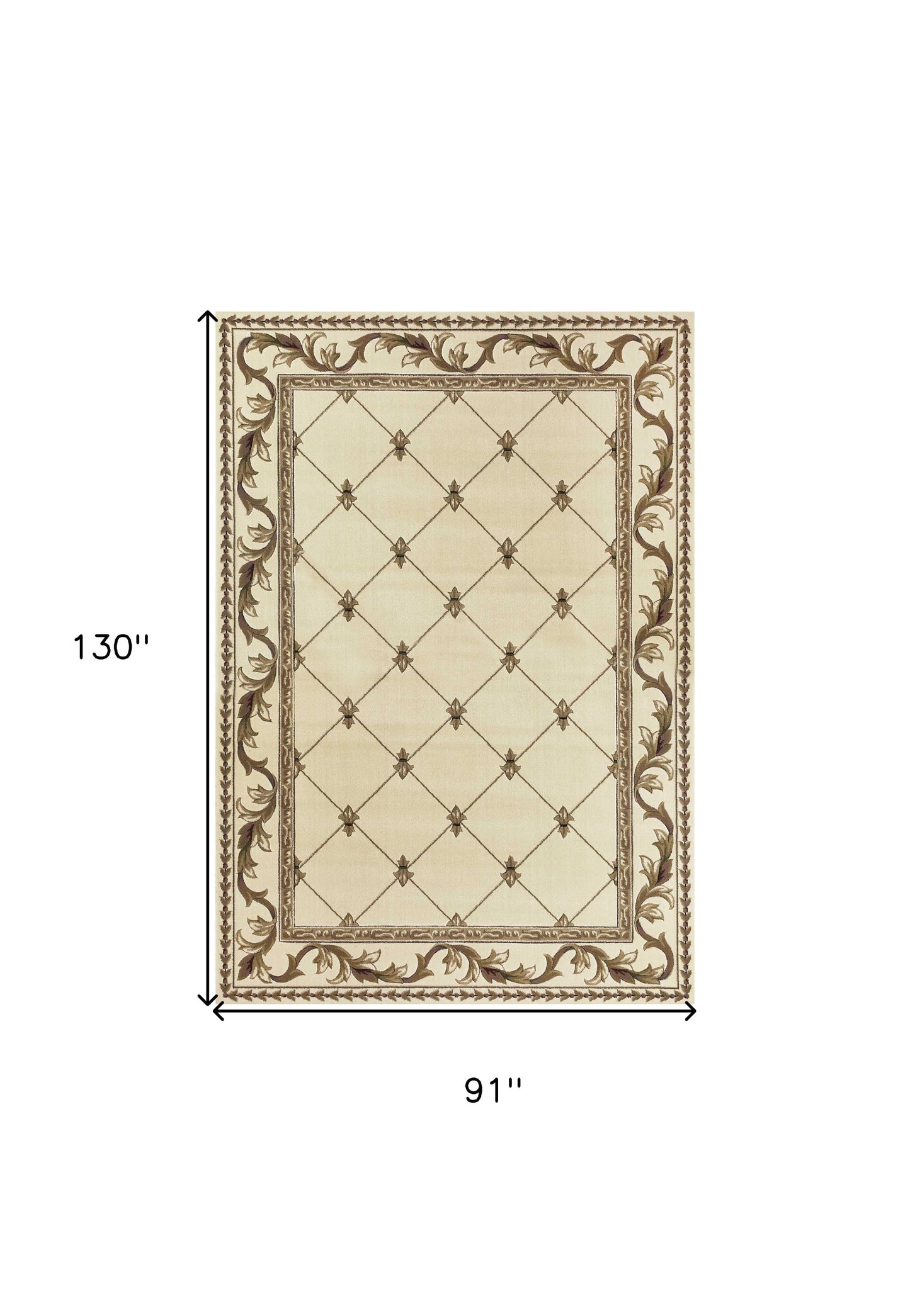 8' Ivory Machine Woven Hand Carved Fleur De Lis Round Indoor Area Rug
