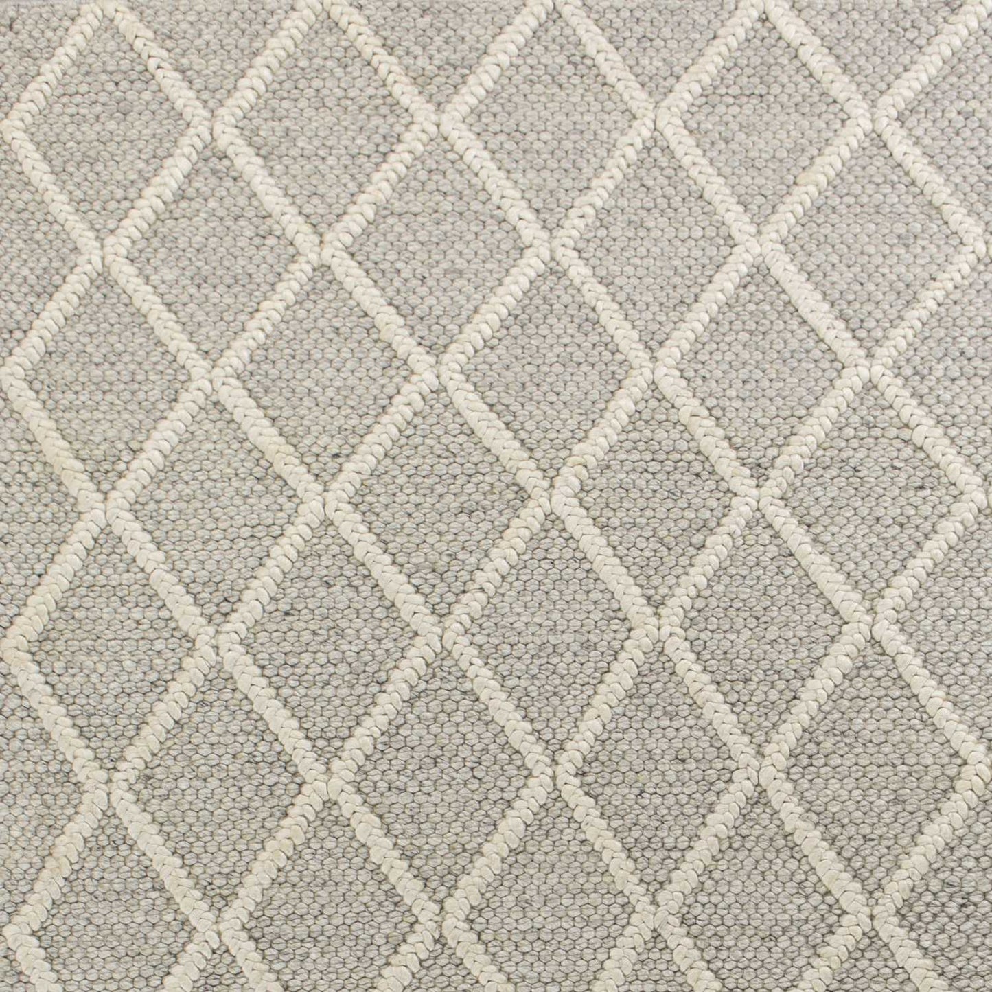 3' X 5' Grey Braided Diamonds Wool Indoor Area Rug