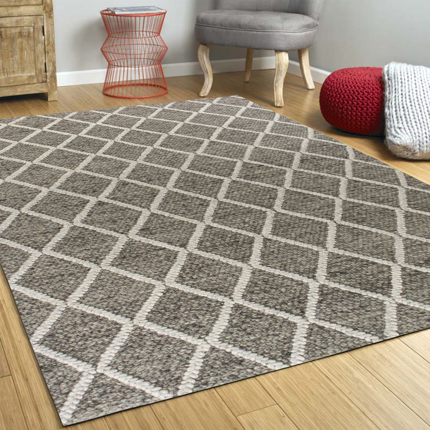 9' X 13' Wool Dark Grey Area Rug