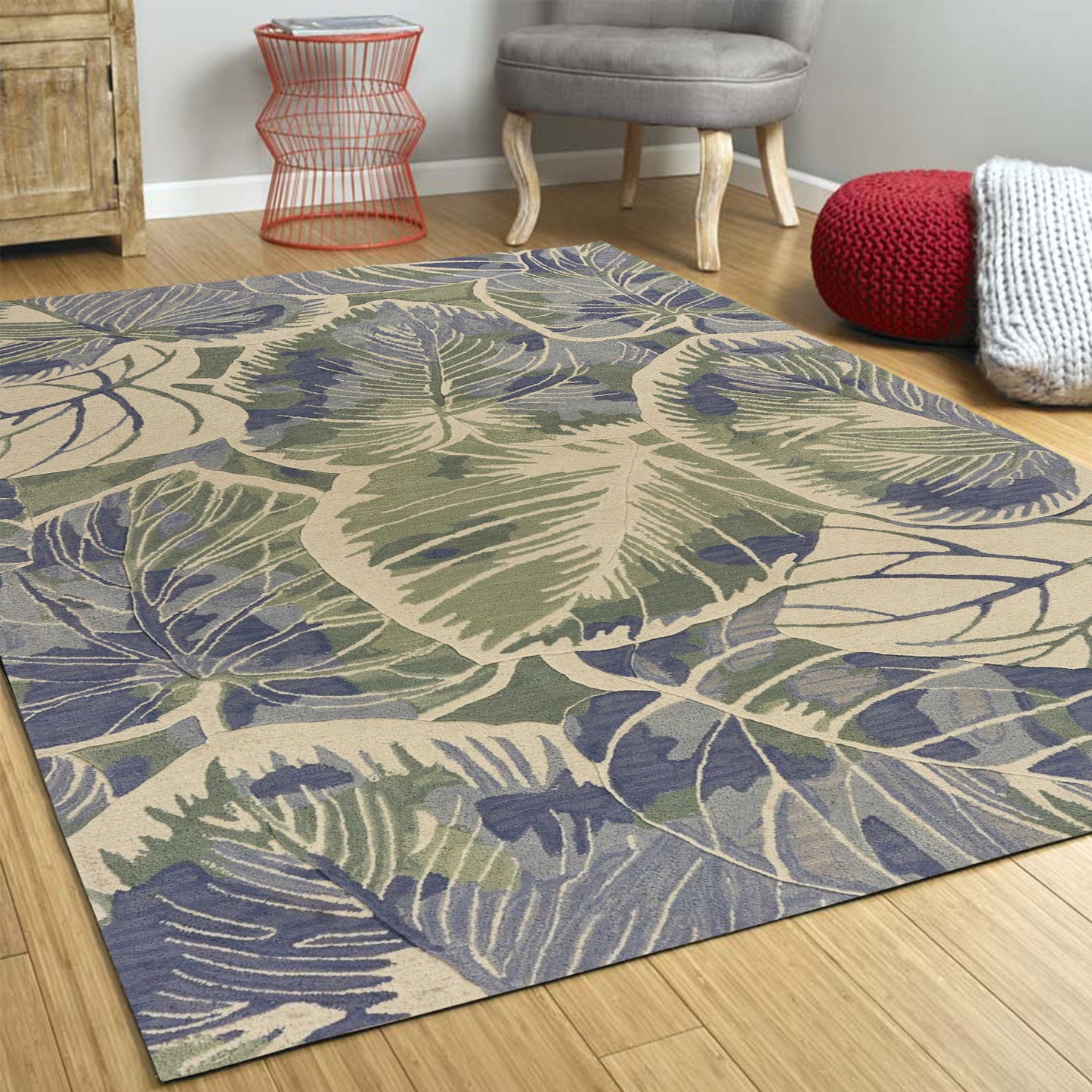 7' X 9' Wool Blue Or Green Area Rug