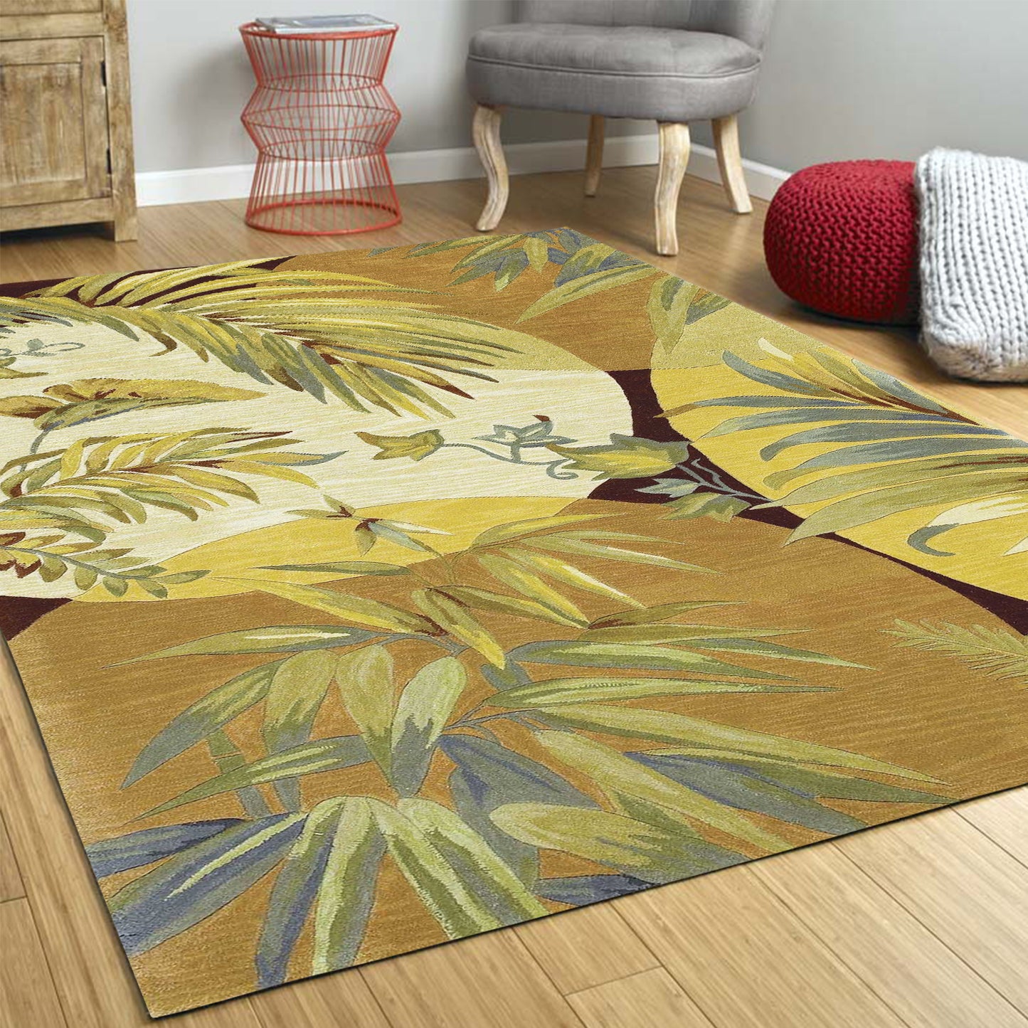5' Round Wool Coral Or Ivory Area Rug