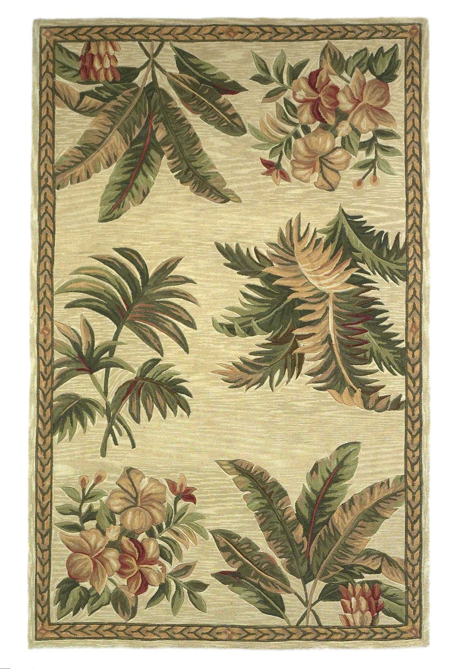 10' Ivory Hand Tufted Tropical Indoor Runner Rug