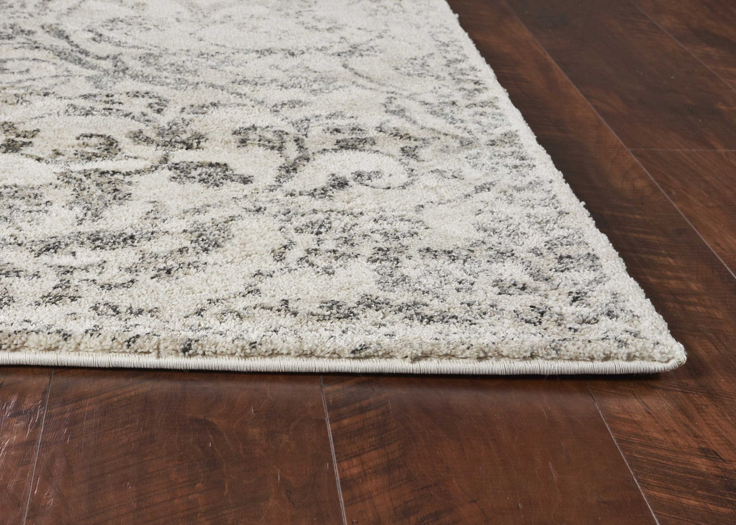8' x 10' Ivory and Gray Floral Vines Distressed Area Rug
