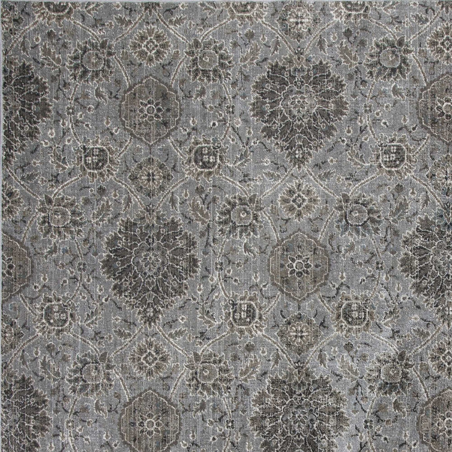 8'X11' Silver Machine Woven Traditional Floral Indoor Area Rug