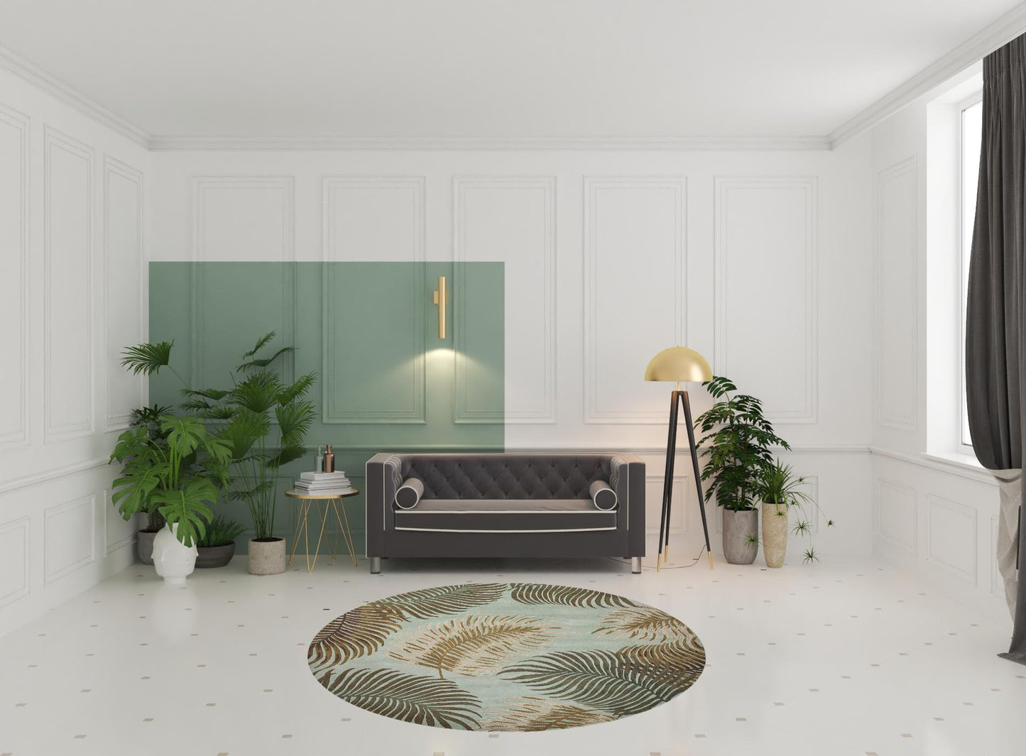 7' Round Wool Aqua Area Rug