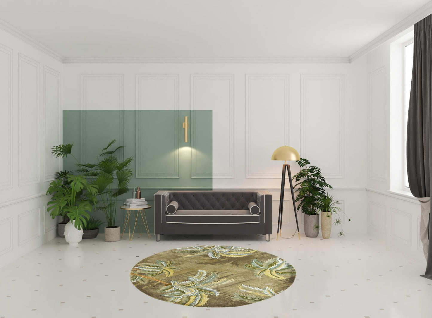 5' Round Wool Moss Area Rug