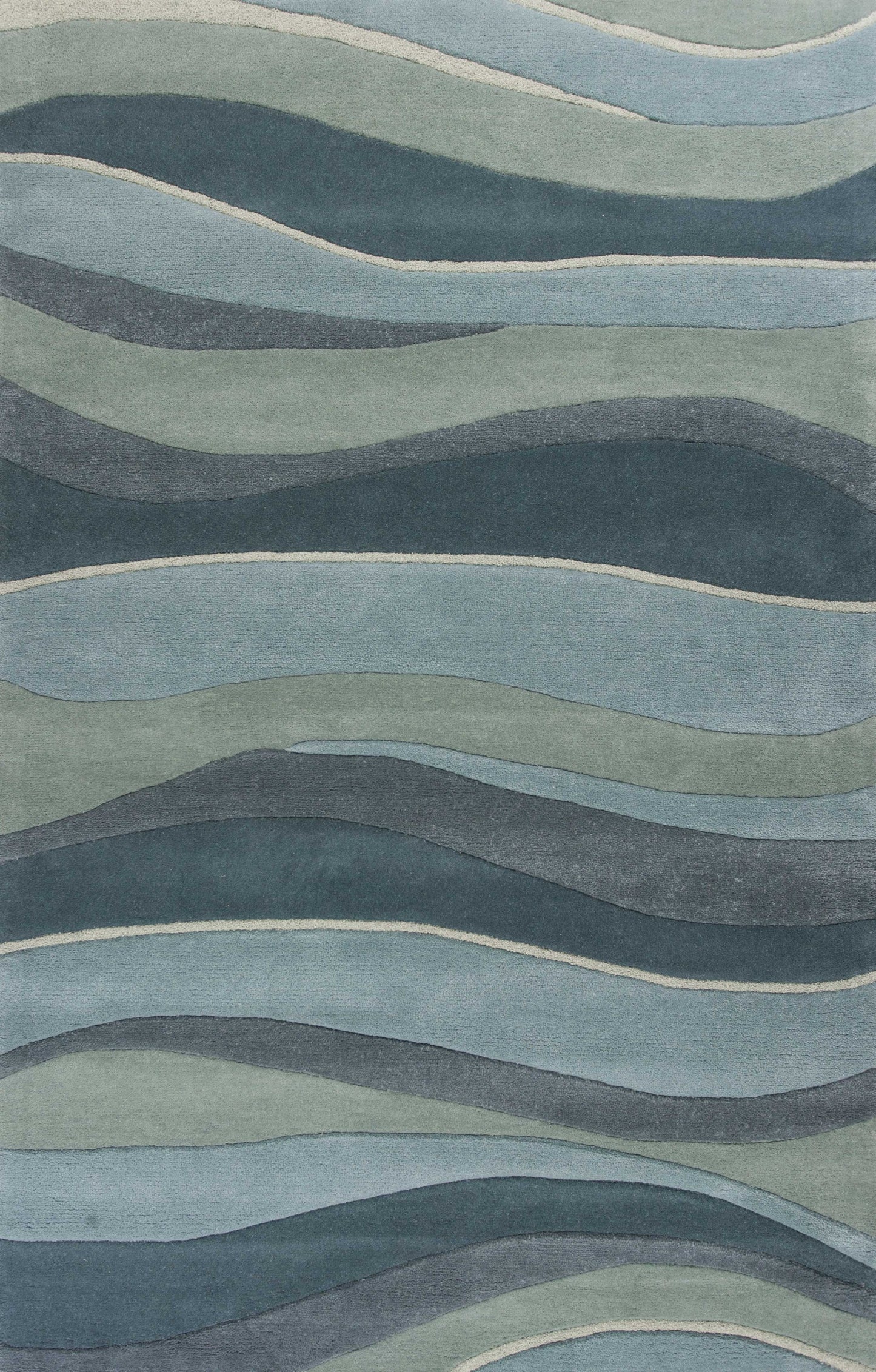3'X5' Ocean Blue Teal Hand Tufted Abstract Waves Indoor Area Rug