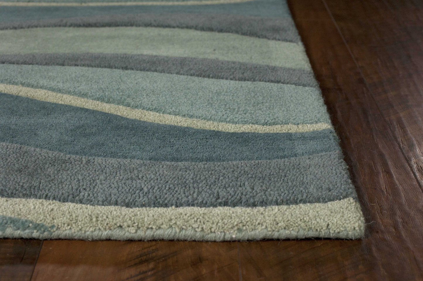 3'X5' Ocean Blue Teal Hand Tufted Abstract Waves Indoor Area Rug