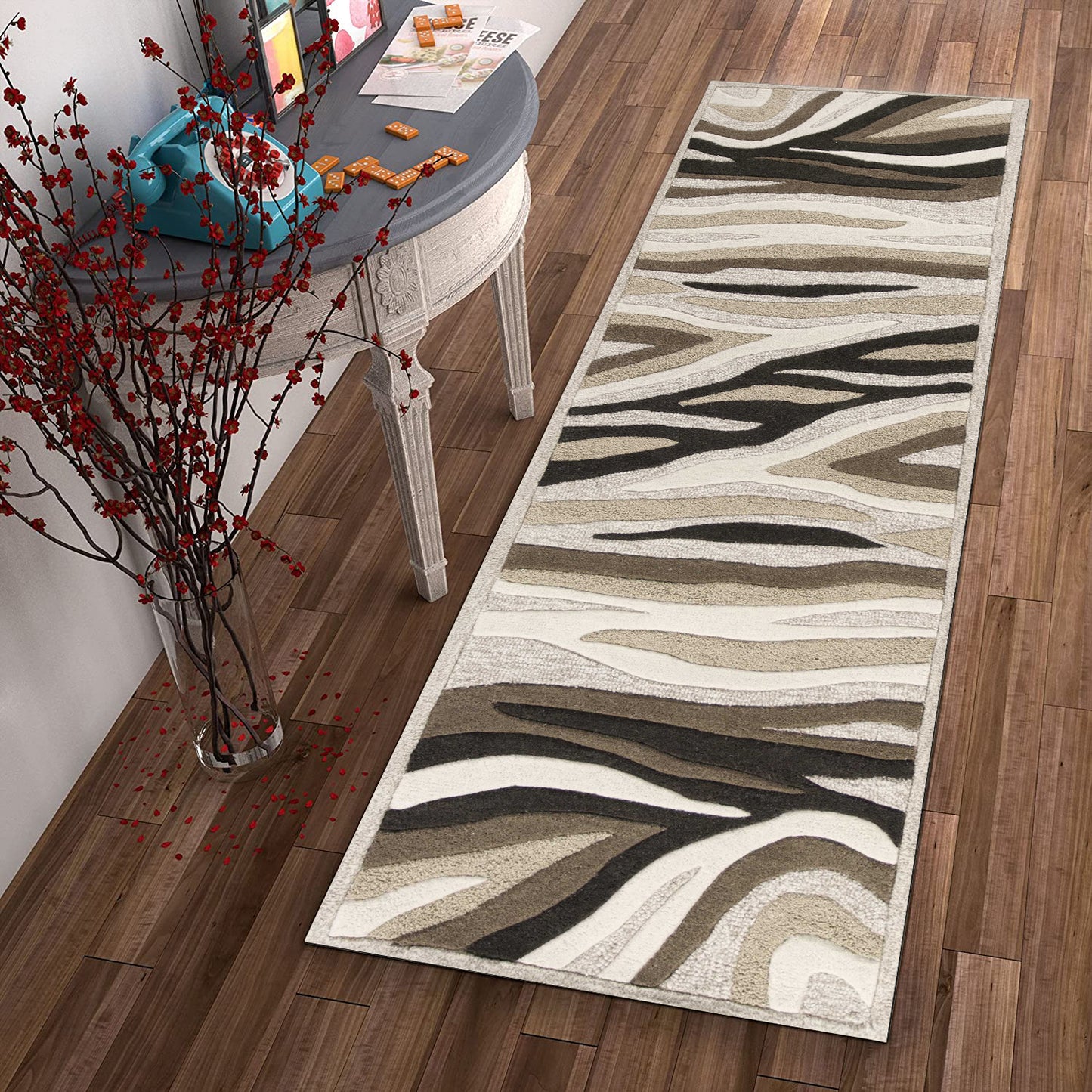 5'X8' Natural Beige Hand Tufted Abstract Waves Indoor Area Rug