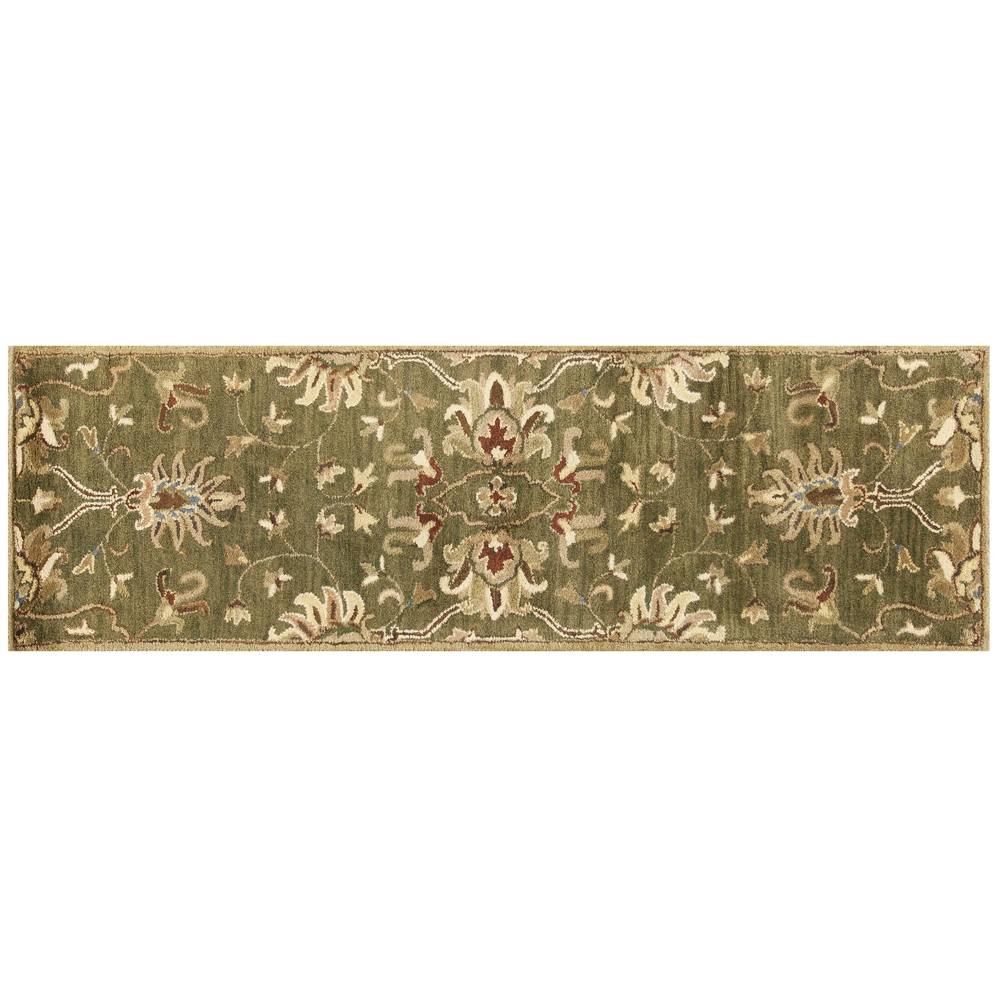 3'X5' Emerald Green Hand Tufted Wool Traditional Floral Indoor Area Rug