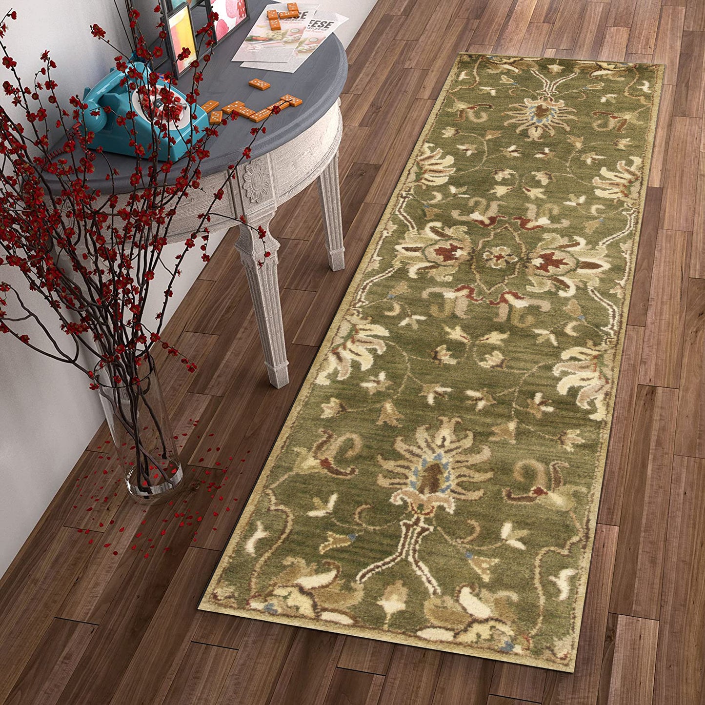3'X5' Emerald Green Hand Tufted Wool Traditional Floral Indoor Area Rug