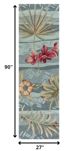 8'X11' Seafoam Green Machine Woven Tropical Plants Indoor Area Rug