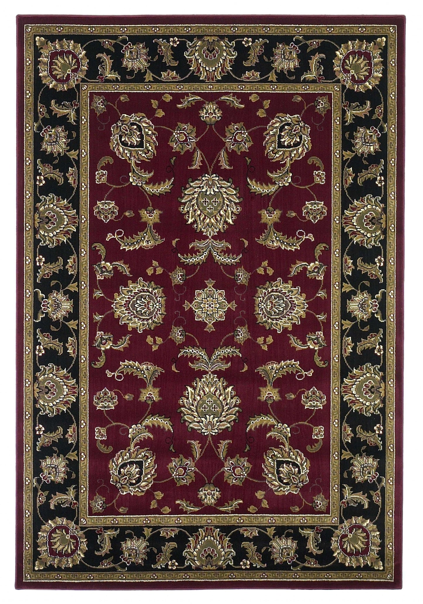 5'X8' Red Black Machine Woven Floral Traditional Indoor Area Rug