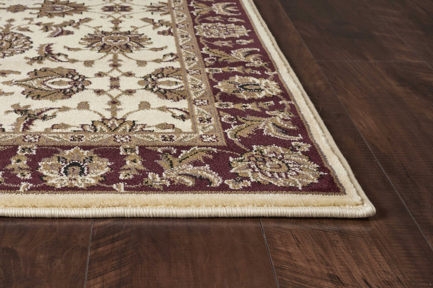 5'X8' Ivory Red Machine Woven Floral Traditional Indoor Area Rug