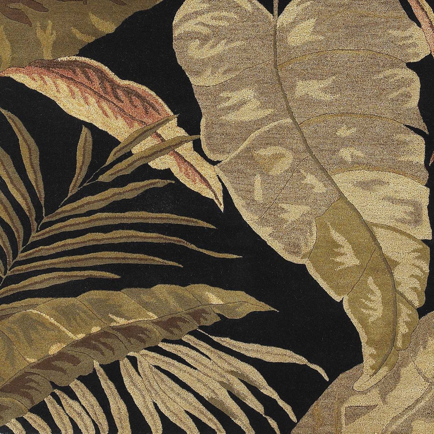 3'X5' Midnight Black Hand Tufted Tropical Leaves Indoor Area Rug
