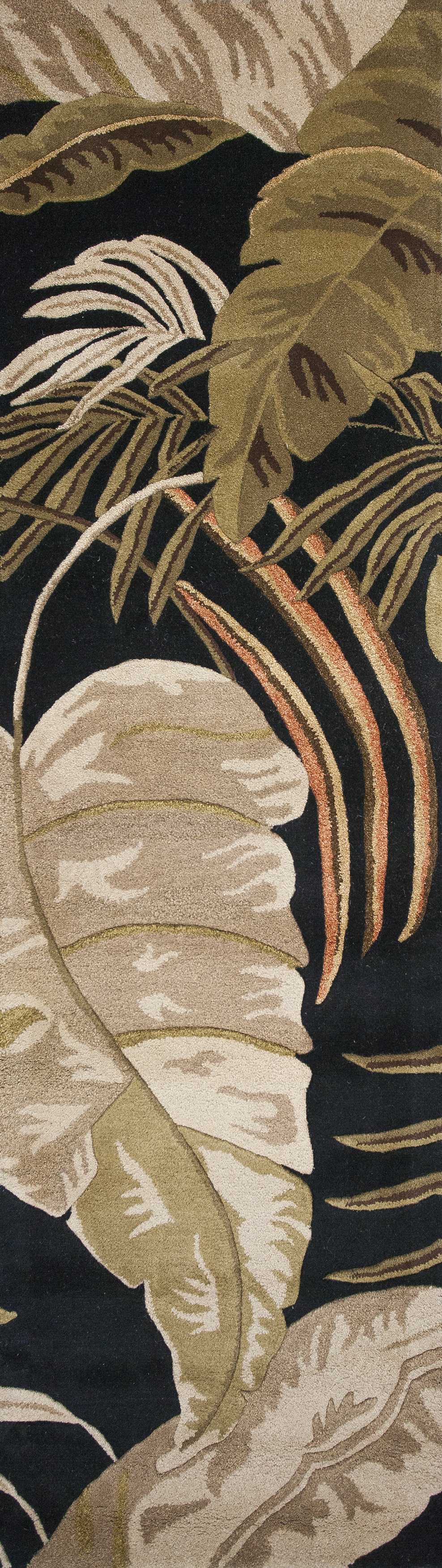 3'X5' Midnight Black Hand Tufted Tropical Leaves Indoor Area Rug