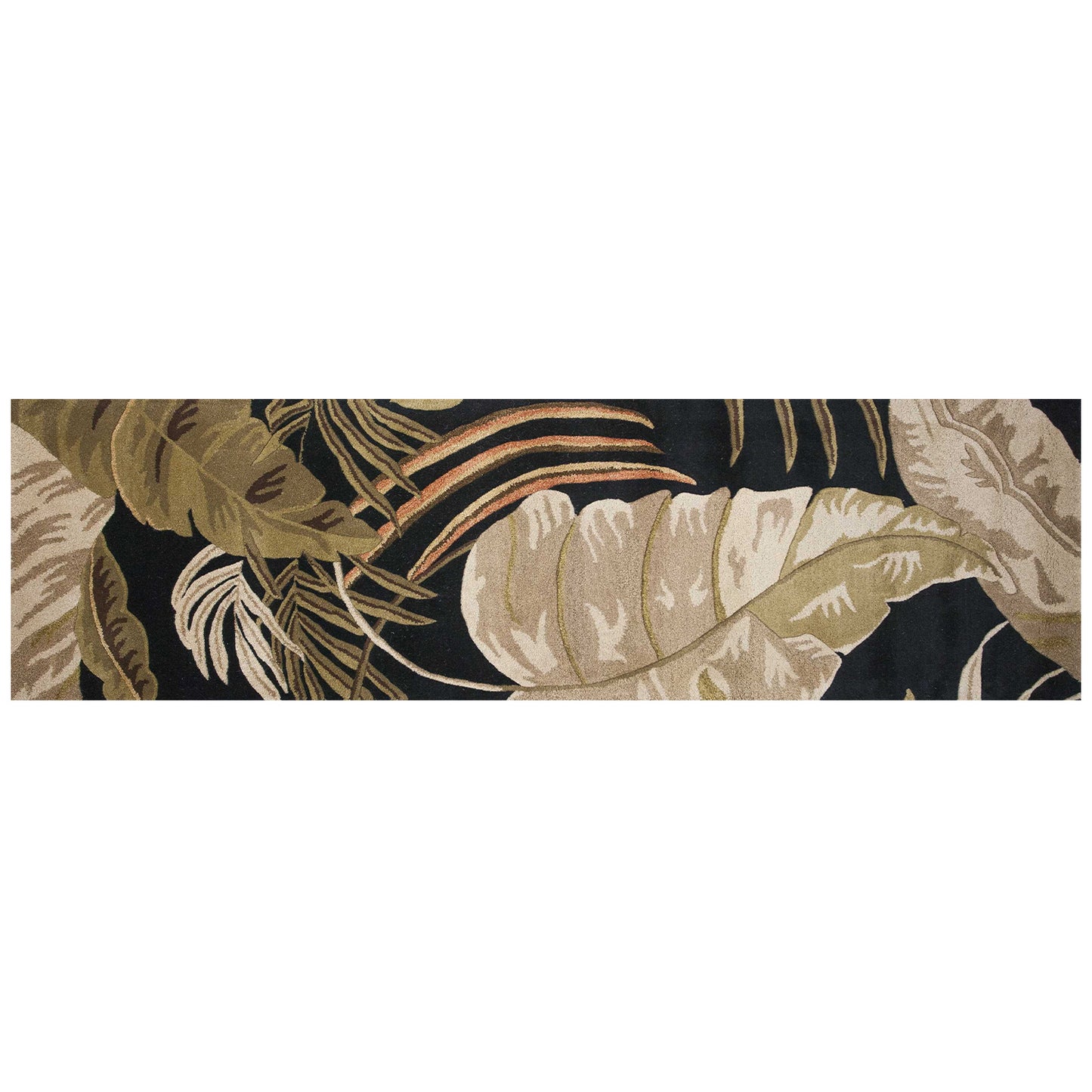 3'X5' Midnight Black Hand Tufted Tropical Leaves Indoor Area Rug