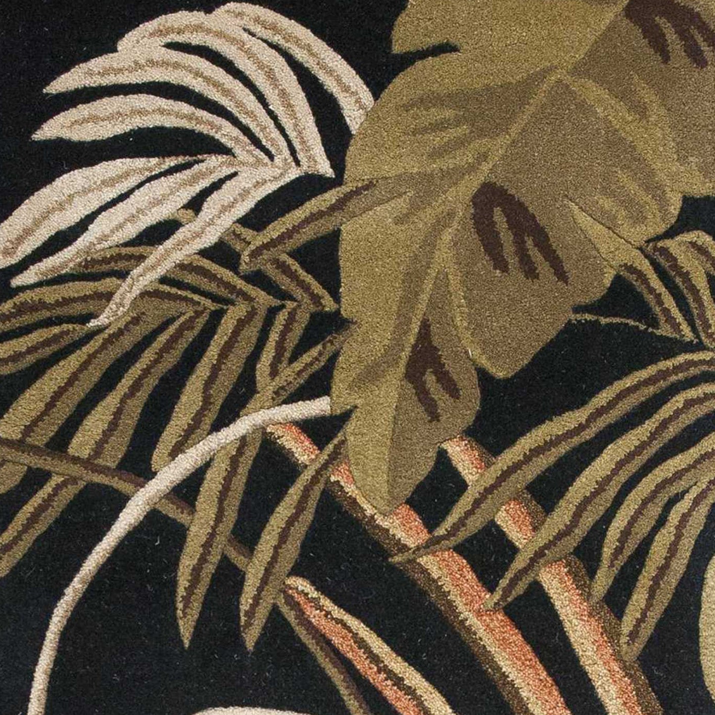 3'X5' Midnight Black Hand Tufted Tropical Leaves Indoor Area Rug