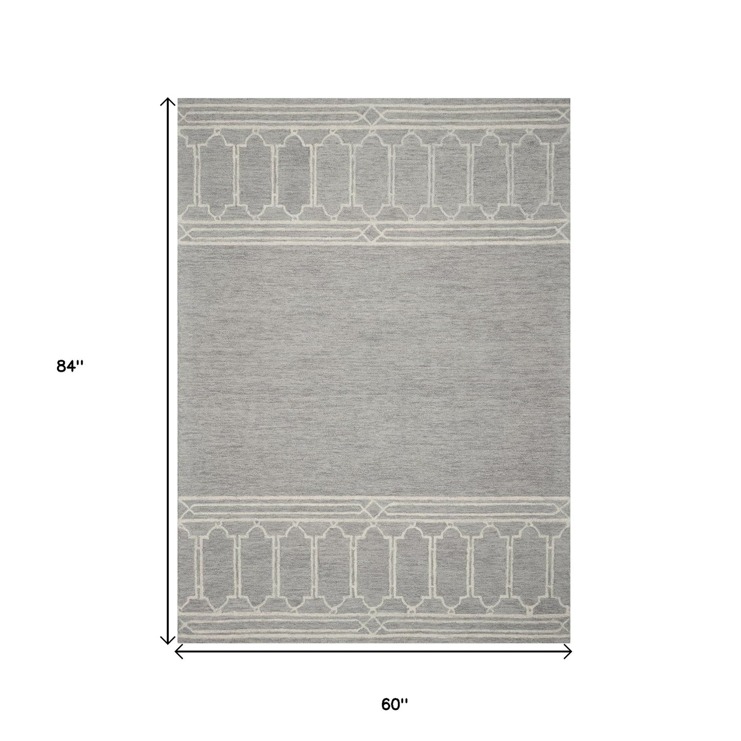 5' X 7' Grey Geometric Pattern Wool Indoor Area Rug