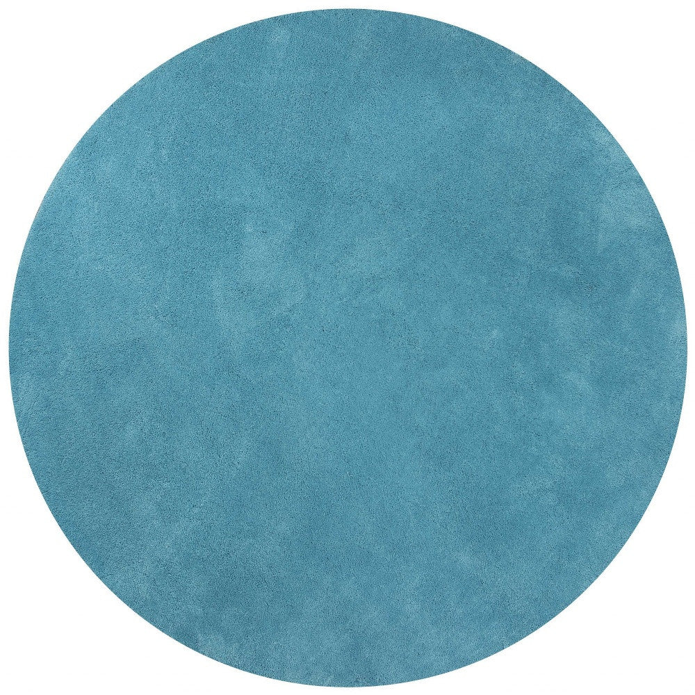 8' Round Polyester Highlighter Blue Area Rug
