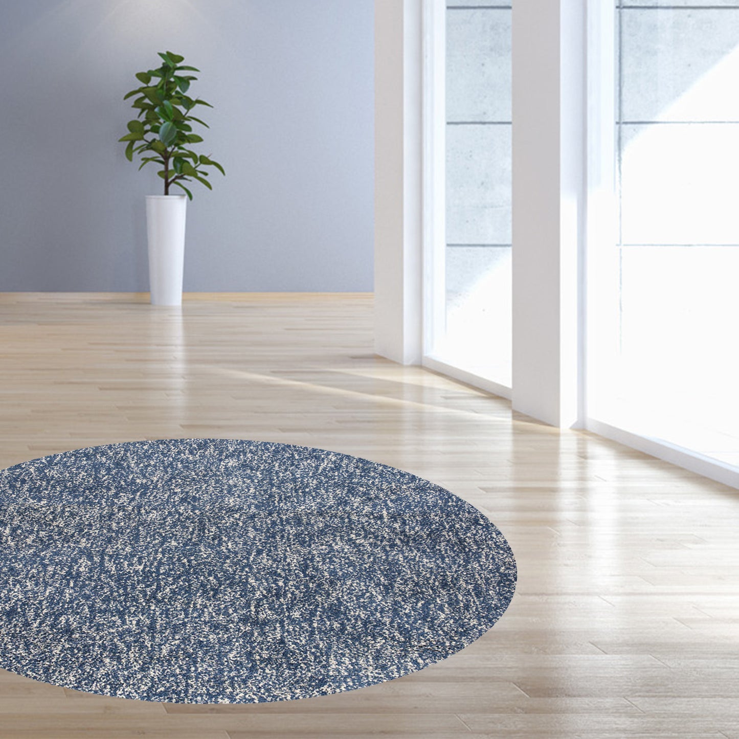 8' Indigo Or Ivory Heather Plain Runner Rug