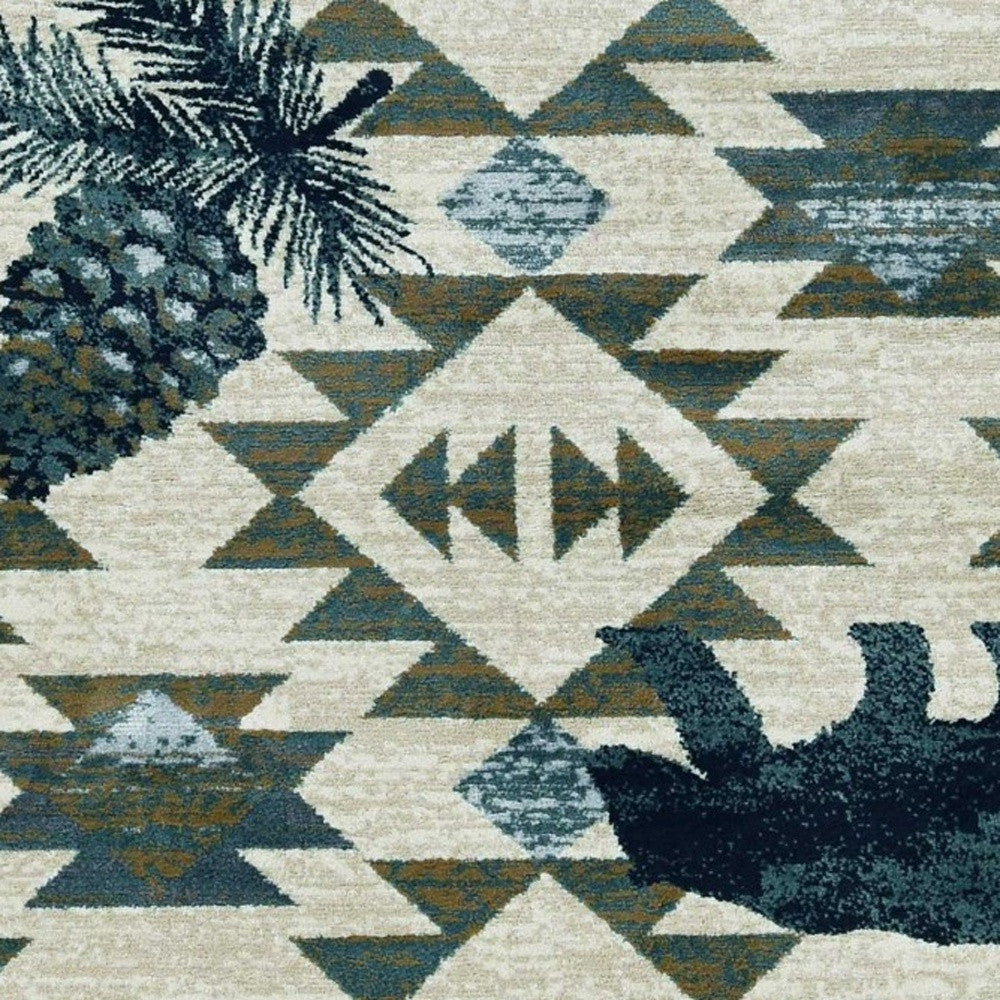 5' X 8' Ivory Or Blue Lodge Area Rug