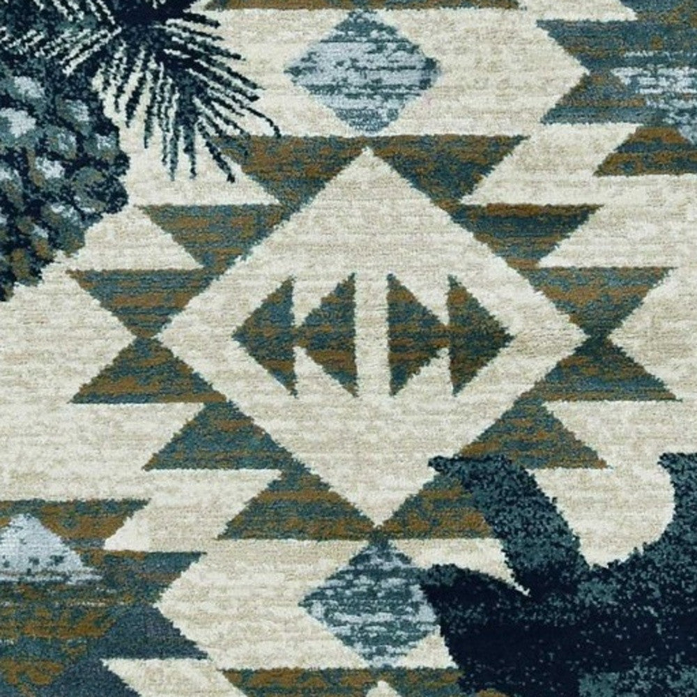 5' X 8' Ivory Or Blue Lodge Area Rug