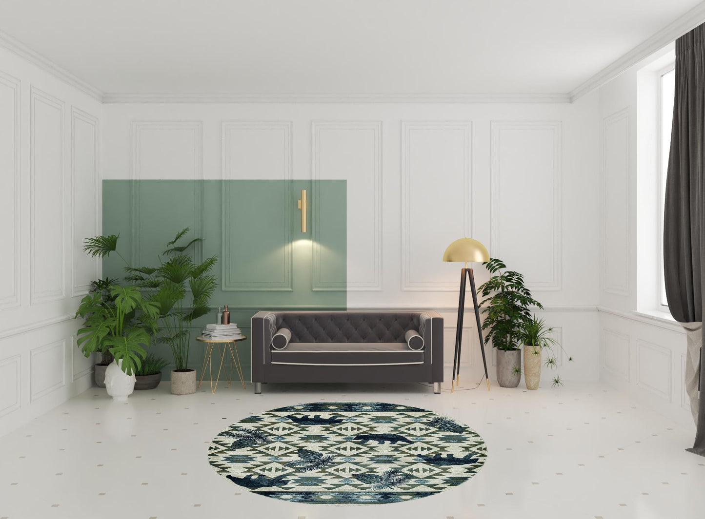 5' X 8' Ivory Or Blue Lodge Area Rug