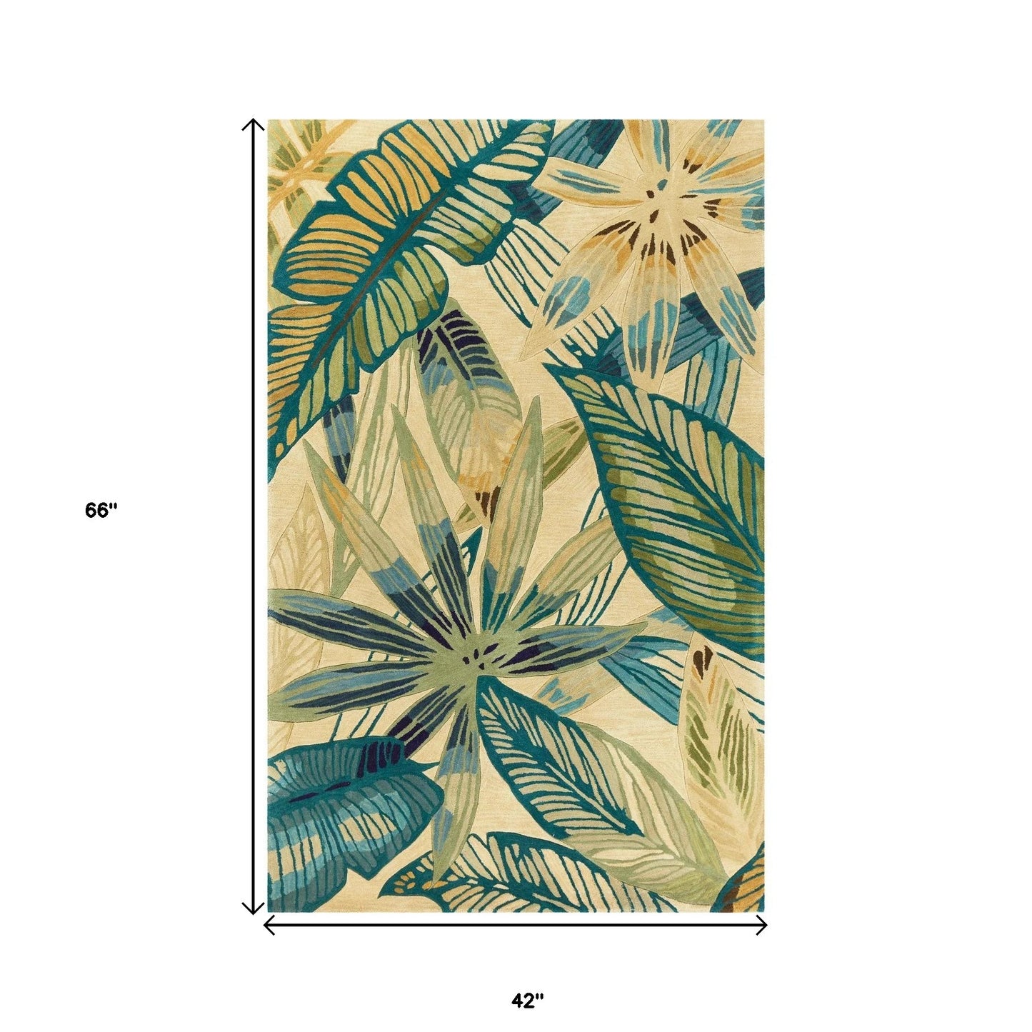 5' X 8' Wool Ivory Or Teal Area Rug